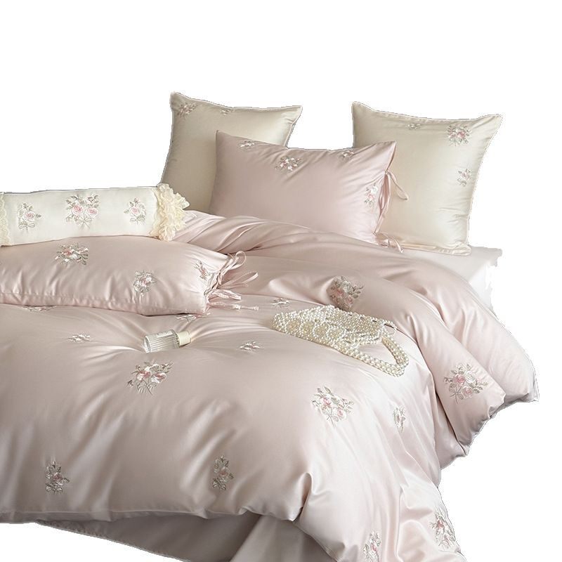 100 Satin Long-staple Cotton Four-piece Princess Style Rose Embroidered Cotton Quilt Cover Bed Sheet Bedding 4