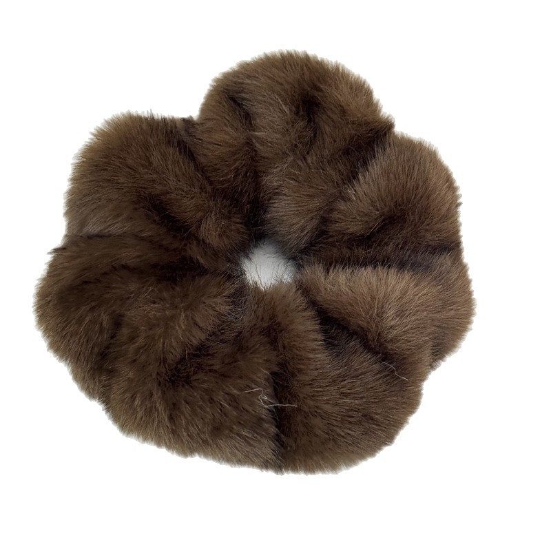 Korean-Style Faux Mink Fur Plush Scrunchie Bun Hair Tie for Women, High-Elasticity Hair Band with Flower Design