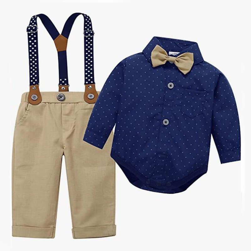In stock cross-border children's spring and autumn long-sleeved romper trousers suspender children's clothing boys' baby bow tie fashion gentleman children's clothing
