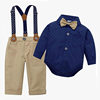 In stock cross-border children's spring and autumn long-sleeved romper trousers suspender children's clothing boys' baby bow tie fashion gentleman children's clothing