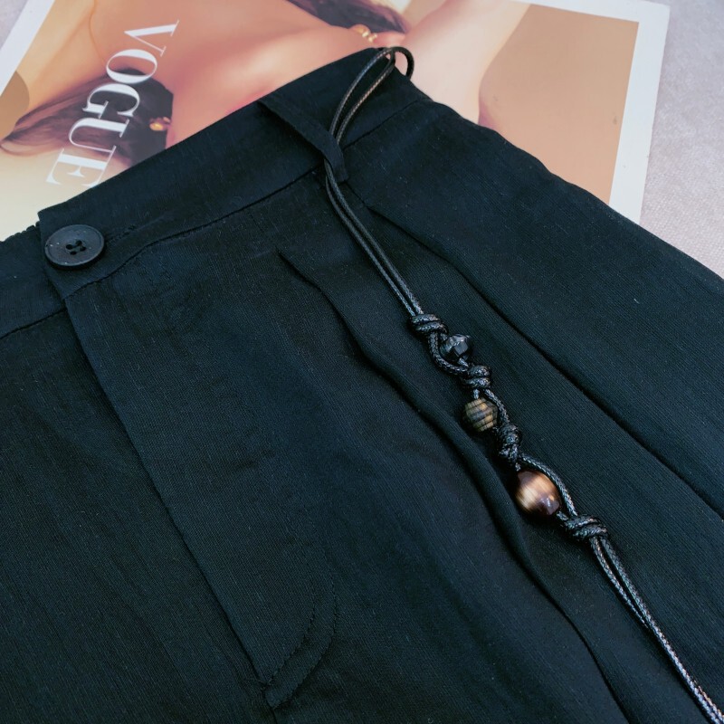 Quần váy nữ lưng cao dáng rộng phối dây buộc, chất liệu tencel thoáng mát — Đen tuyền, Màu trắng ngà