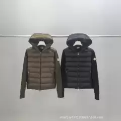 High Version m Brand 25 Winter 90 Duck down New Spliced Wool Knitwear Hooded Zipper Men's and Women's down Jacket