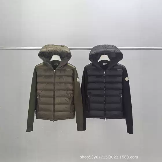 High Version m Brand 25 Winter 90 Duck down New Spliced Wool Knitwear Hooded Zipper Men's and Women's down Jacket