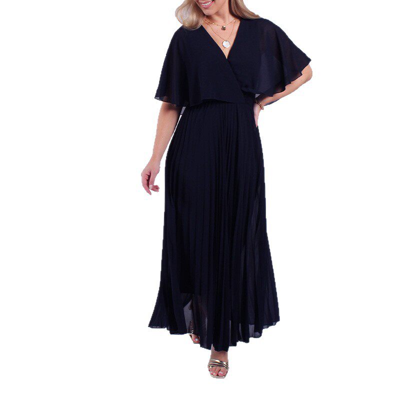 Summer Maxi Dress for Women V Neck Waist Defined Solid Color Vacation Style Wholesale Available