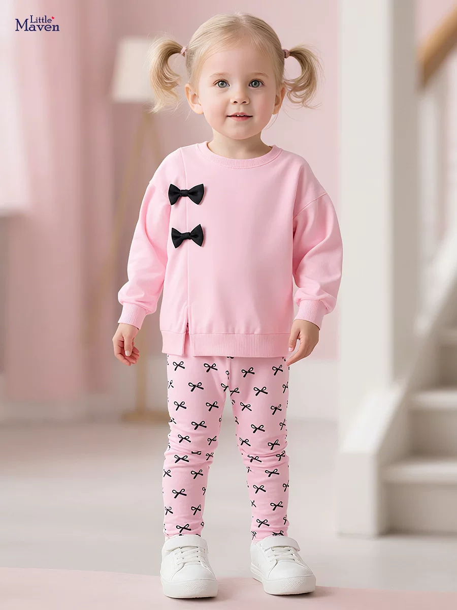 Girls' Set, Autumn Long-sleeve Kids' Outfit, Sweet Bow Baby Fall Wear