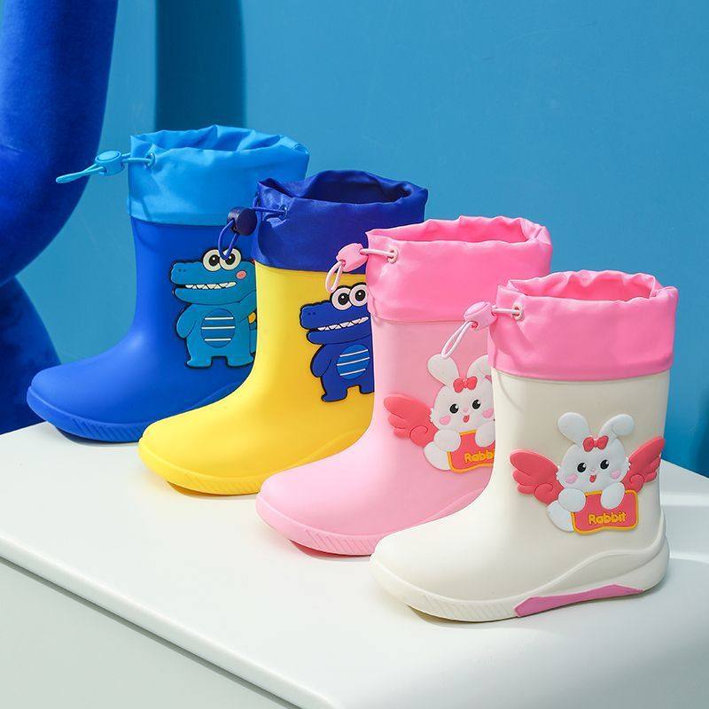 Children's Mid-Calf Waterproof Non-Slip Rain Boots for Small, Medium and Large Kidsren, Student Rubber Shoes, Baby Cute Rabbit Cartoon Water Boots Leather Batch