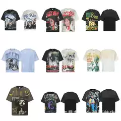 Cross-Border Foreign Trade Trendy Brand Vale Full Range Street Retro Character Cartoon Hip-Hop Print Loose Short-Sleeved T-Shirt for Men