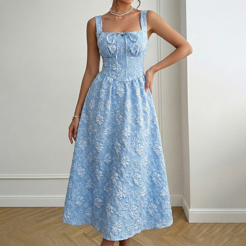 Floral A Line Dress Sweet and Fresh Design Sleeveless Waist Defined Summer Style Wholesale Available