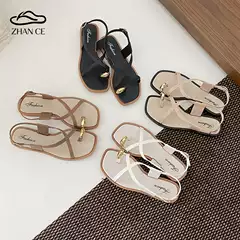 Roman-Style Thong-Toe Women's Sandals 2026 Summer New Outdoor Non-Slip Trendy Hollow Flat Pvc Flip-Flop Women's Shoes