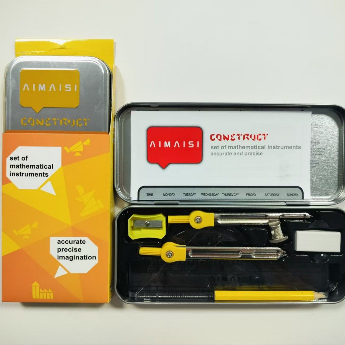 Four-Color High-End Fashion Iron Box Compass Set, Standard Student Examination, Drawing Tools