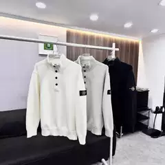 Cross-Border Stone Island New Autumn and Winter Half-Zip Solid Color Turtleneck Pullover Wool Denim Felt Lining Placket Sweater