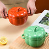 Creative binaural pumpkin ceramic bowl with lid household stew bowl kitchen children's soup bowl steamed egg salad dessert baking bowl