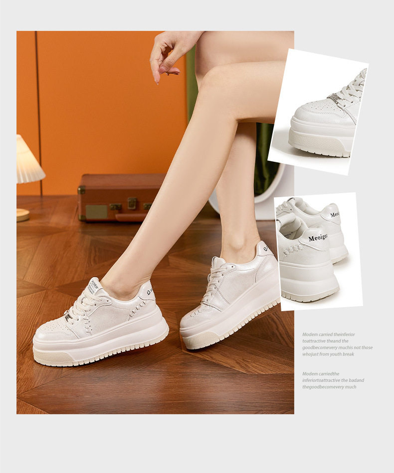 Giày sneaker nữ chunky đế dày trắng phong cách thể thao — Lông nguyên chất, Bạc chi tiết 3