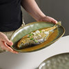 Japanese-style stoneware fish plate tableware ceramic plate vintage dinner plate dish salad plate pasta plate oval cold dish