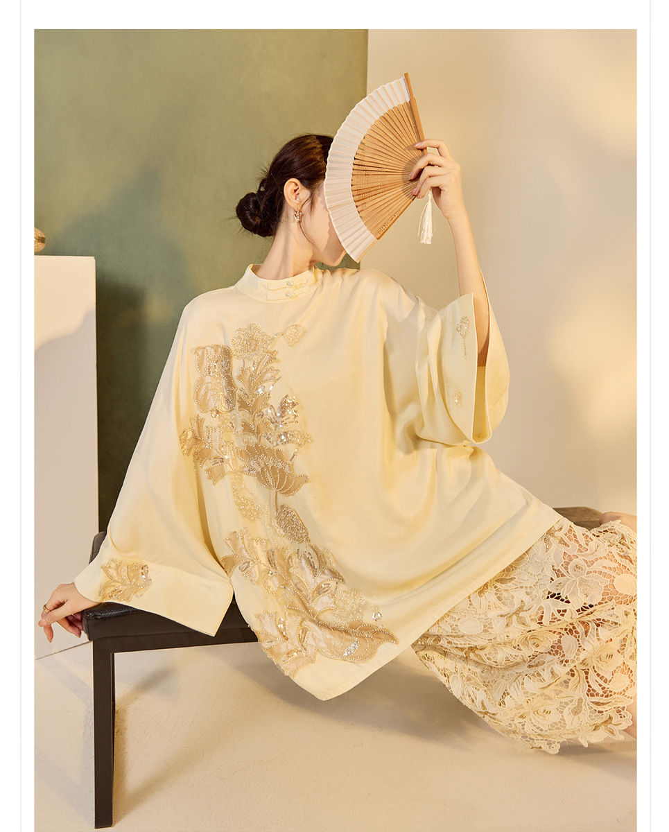 Áo sơ mi nữ dáng rộng tay lỡ thêu hoa cúc dài — Gạo Ánh Trăng (Giao hàng trong 7 ngày), Gạo Ánh Trăng (Giao hàng trong ngày)