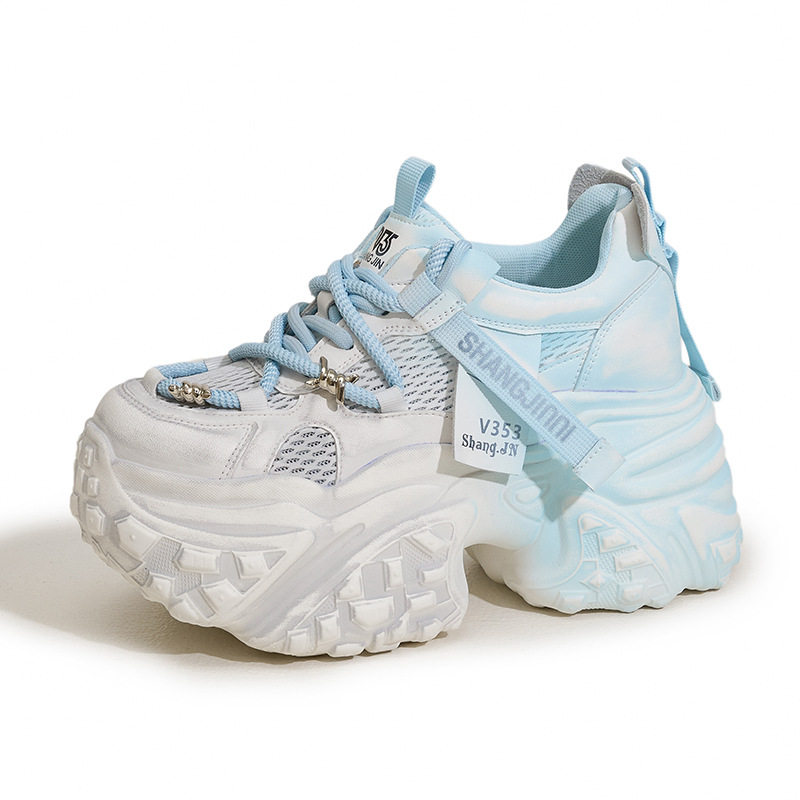 Sandal cao gót nữ hở mũi đế tăng chiều cao, phong cách thể thao, gót siêu cao 8cm — Hồng, Vàng, Xanh