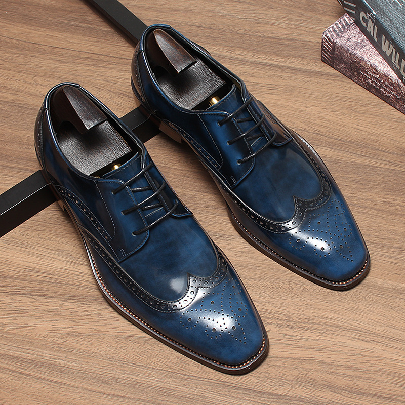 Giày Derby nam da bò cao cấp thêu hoa văn Brogue — Màu nâu, Xanh ngọc lam, màu đen