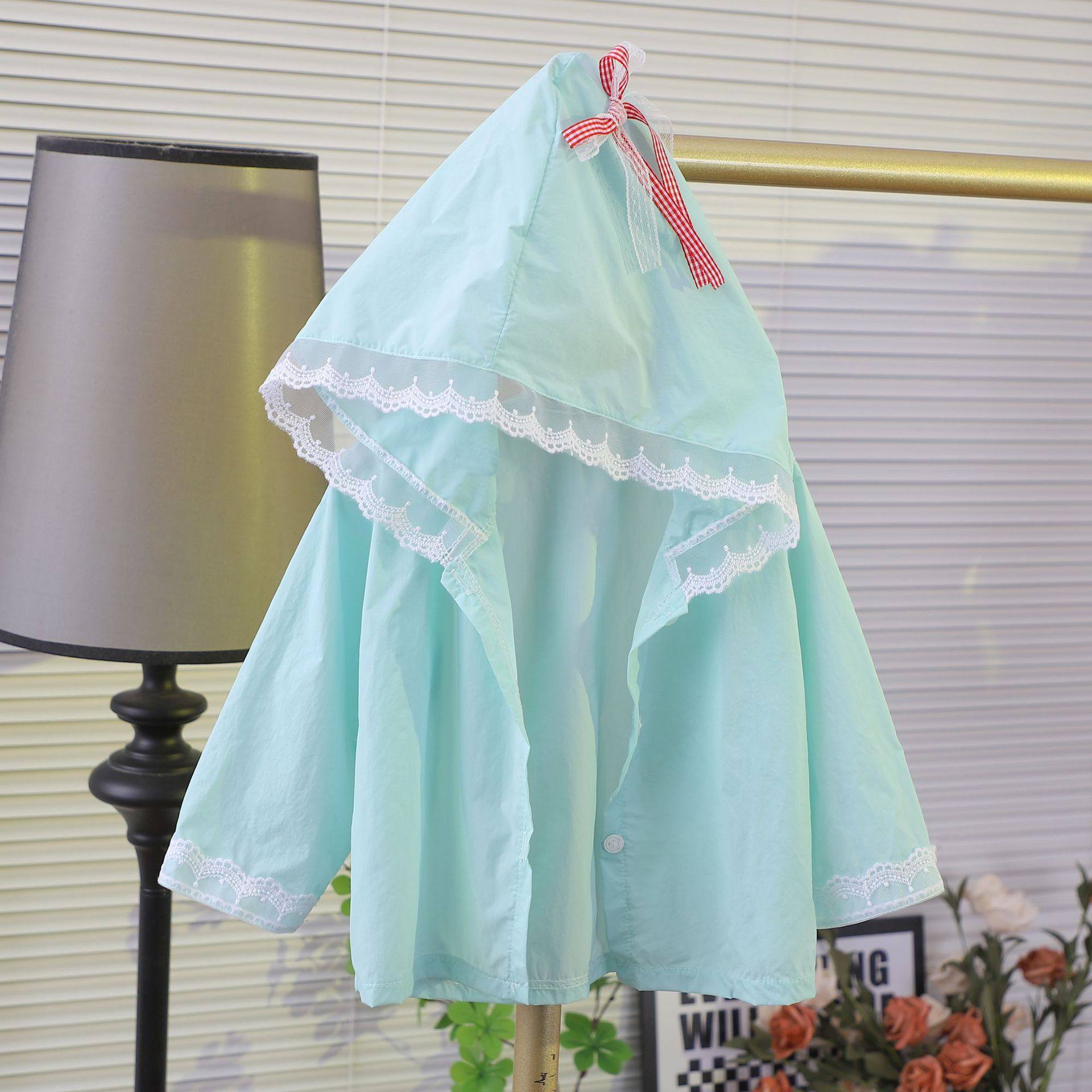 Girls' Summer Sunscreen Jacket, New Style, Lightweight Breathable Sun-Protective Coat with Lace Bow & Hood