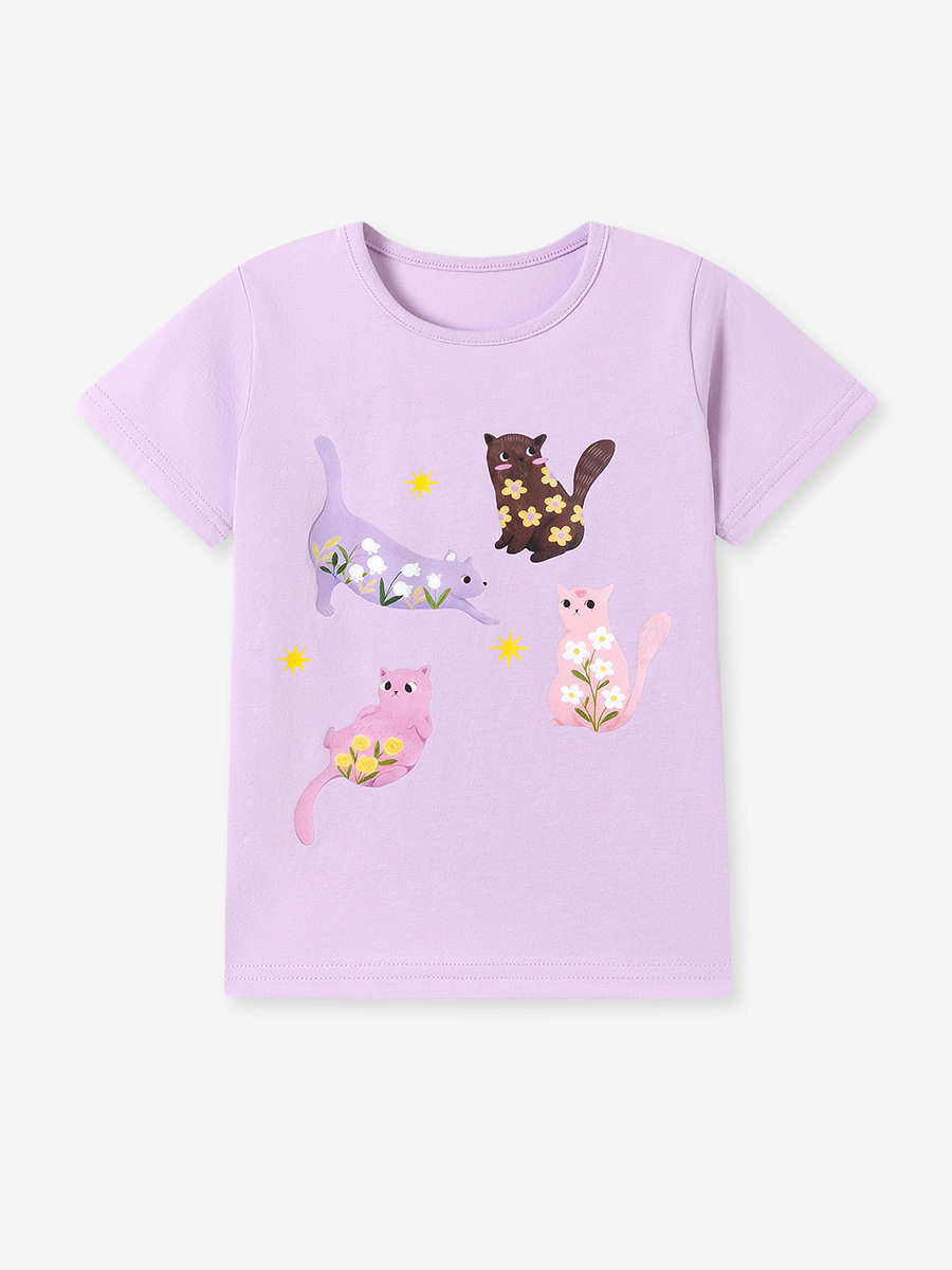 Summer Short-sleeve Girls' Set, [Style] Cartoon Kids' T-shirt, Cute Baby Top