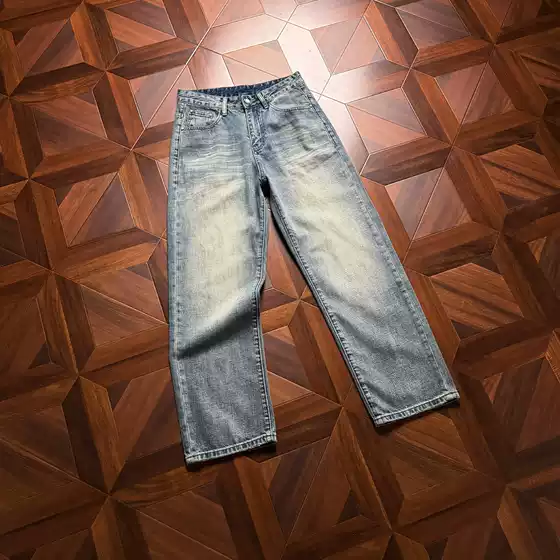 Pure Cotton High-End Layered Gradient Faded Whisker Pattern 10.7 oz Straight-Leg Jeans, a Versatile Essential for Men