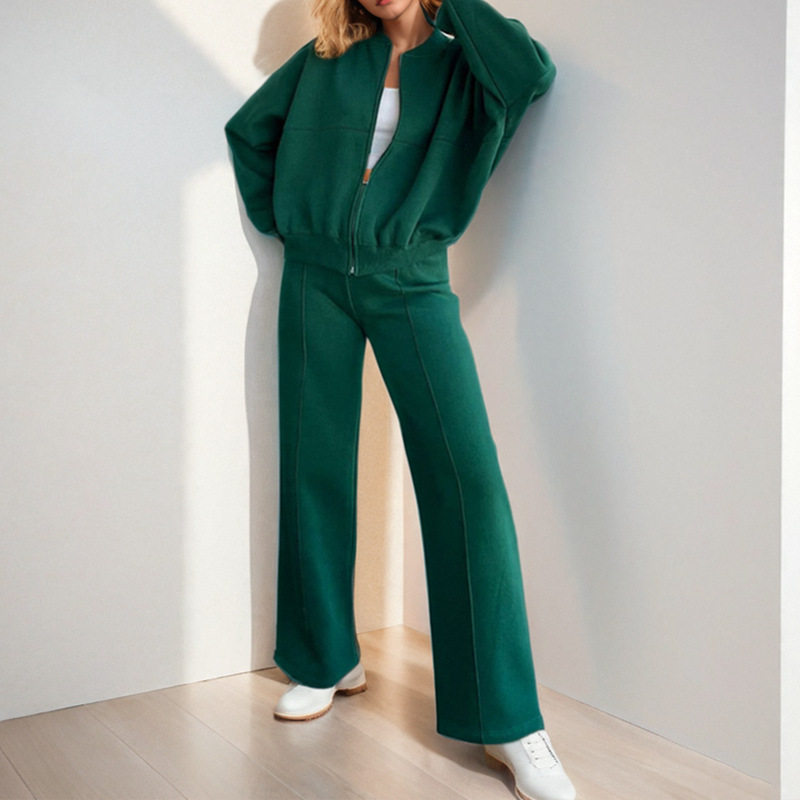 Womens Spring Sports Zip Up Hoodie Set Fashionable Solid Color Comfortable Fit Casual Style Wholesale Available