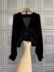 2025 New V Neck Long-Sleeved Inner Layering Shirt for Women Autumn and Winter New Velvet Long-Sleeved Cardigan