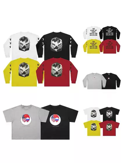 Yeezy Kanye Los Angeles Bully Merchandise Face Mask American High Street Style Long and Short Sleeve T-Shirt with Pentagram Print Loose Fit