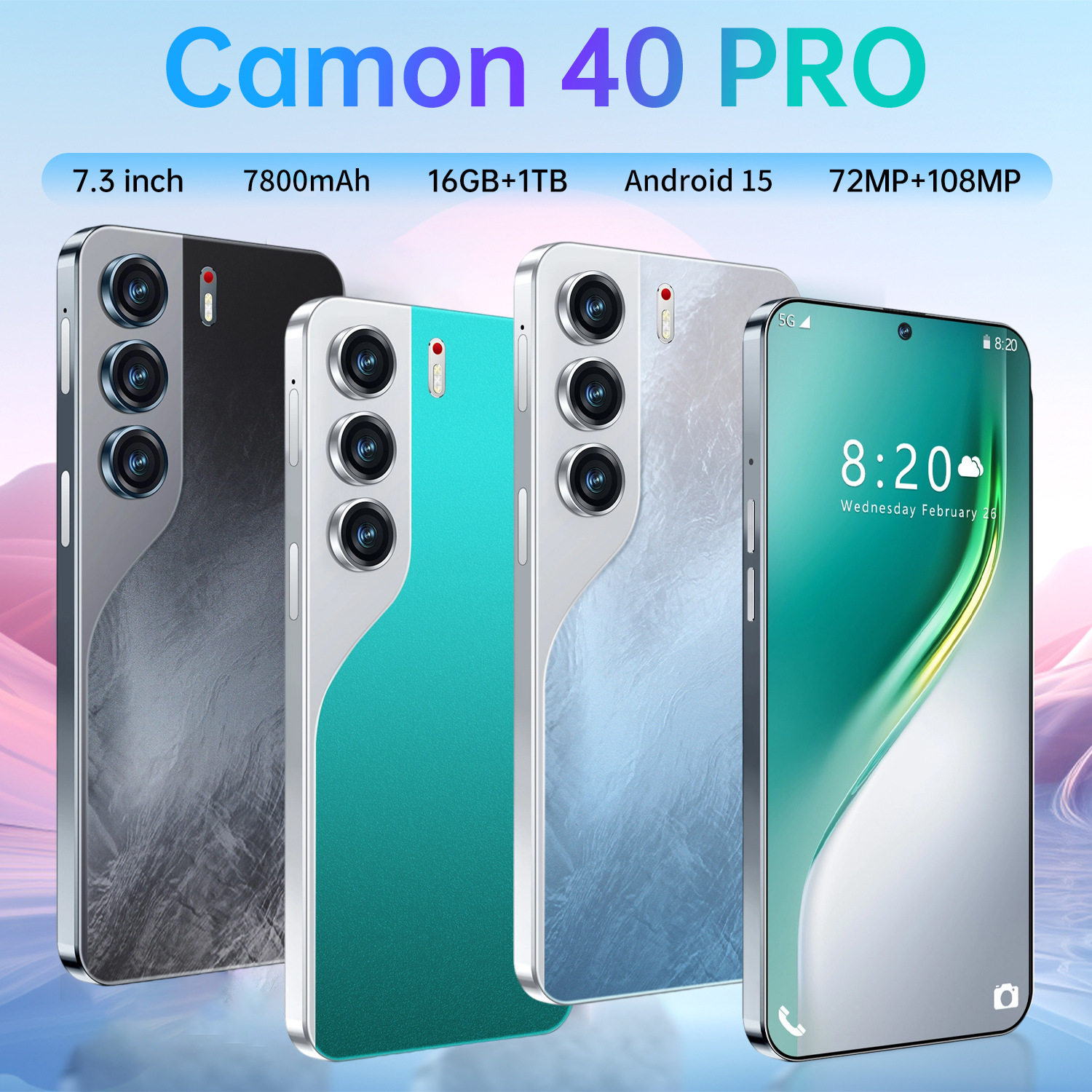 TK爆款跨境手机Camon40 Pro 7.3寸高清incell屏快充16+1TB安卓8.1