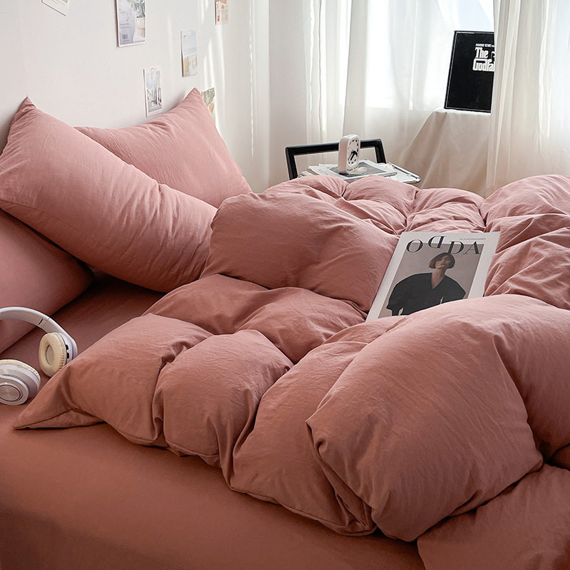 Class a 4-piece bed sheet quilt cover pillowcase simple solid color student dormitory wash cotton 3 3-piece set wholesale