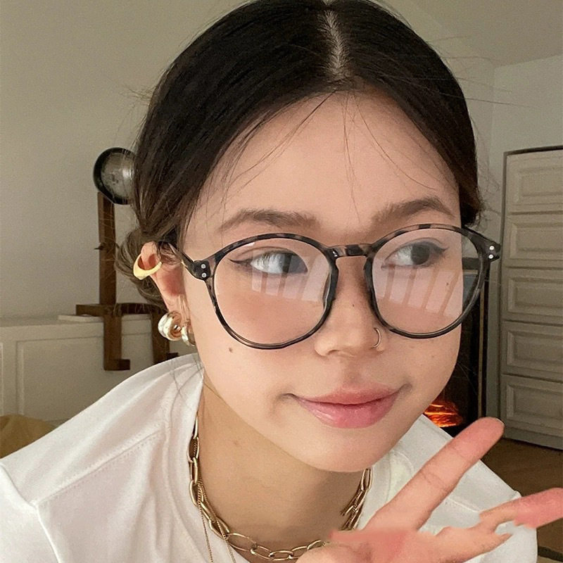 Milk Tea Color Rice Nail Round Glasses Frame 2024 New Style Plain Face Flat Glasses Trendy Women's Internet Celebrant Same Style Glasses Frame