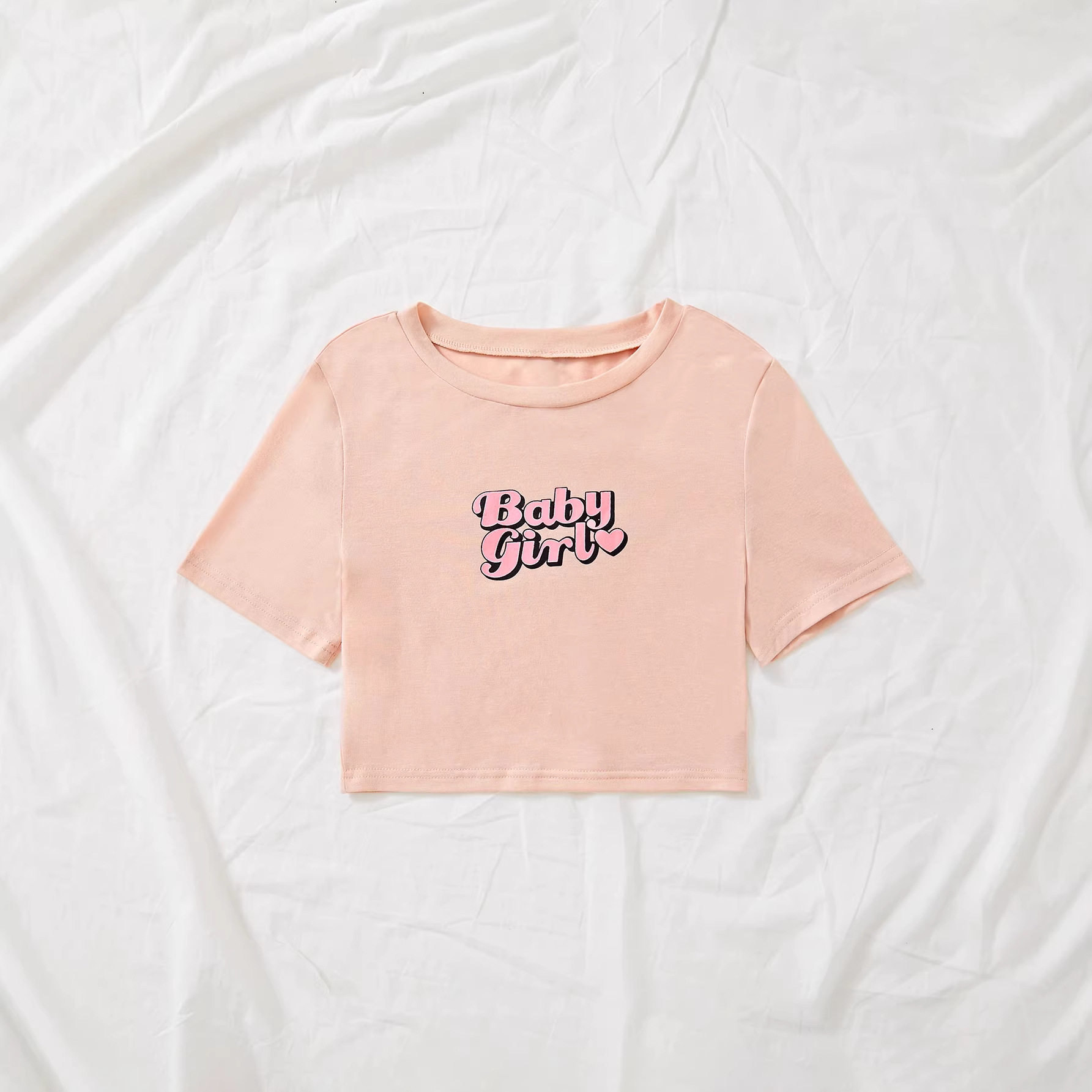 Casual Cropped T Shirt Letter Print Stylish Comfortable Fabric Trendy Everyday Wear Wholesale Available