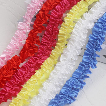 In stock 4cm satin ribbon pleated elastic headdress accessories children's hair band hair band elastic lace clothing accessories