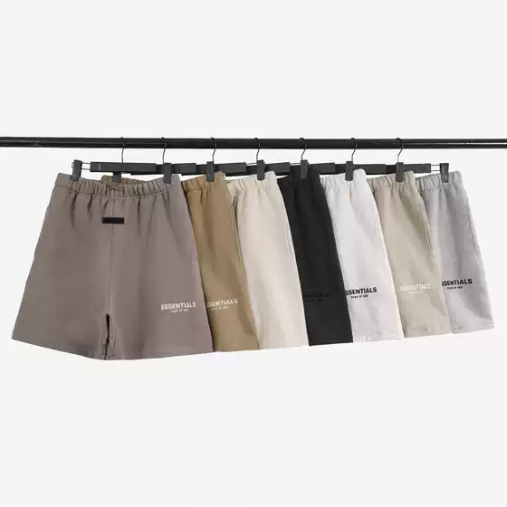 Fog Multi-Thread Flocking Small Label Letter Printed Shorts Drawstring Casual Loose Five-Point Pants for Men and Women
