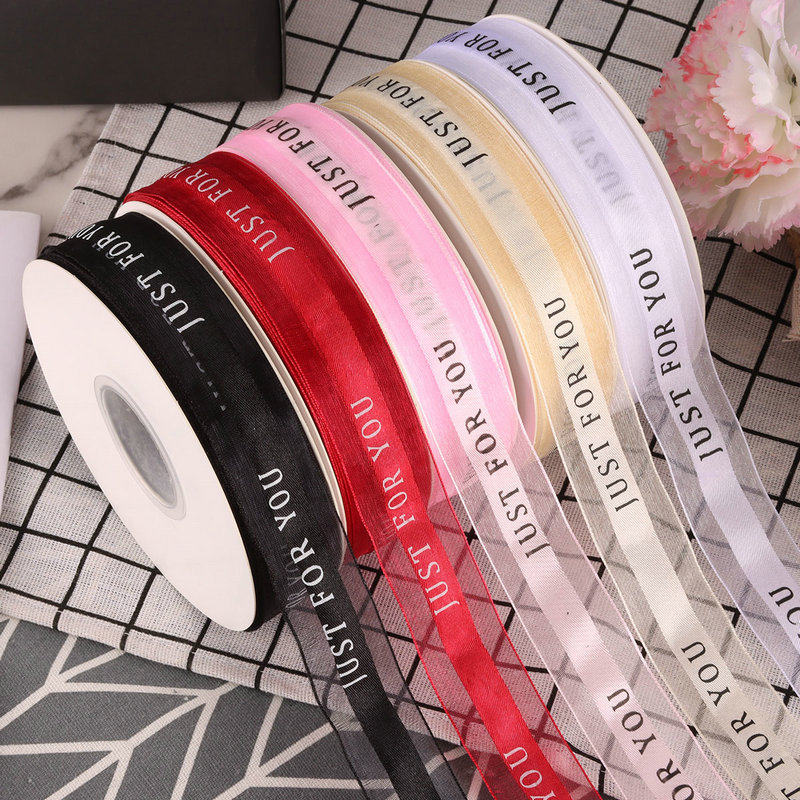 Free Shipping 2.5cm Letter Medium Satin Edge Mesh Printing Yarn Ribbon Holiday Wedding Decoration Gift Wrapping Belt Cake