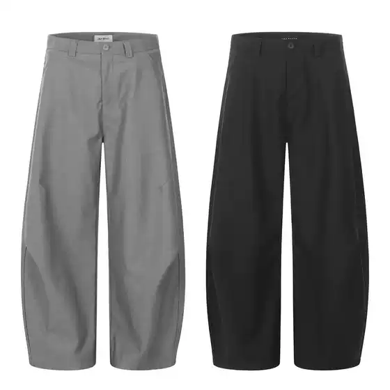 Men's Baggy Cargo Pants with Pleated Design, Loose-Fit Wide-Leg Casual Trousers, Vibe Streetwear Style, Solid Color Banana Pants