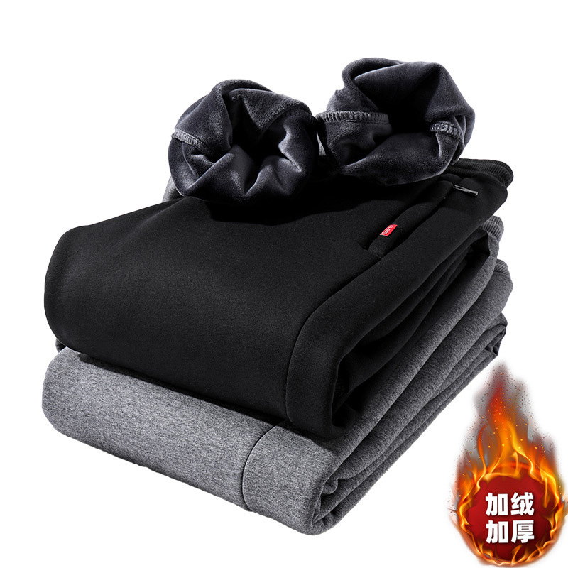 男士纯棉加绒休闲裤男款秋冬季加厚运动裤宽松卫裤束脚裤长裤子男