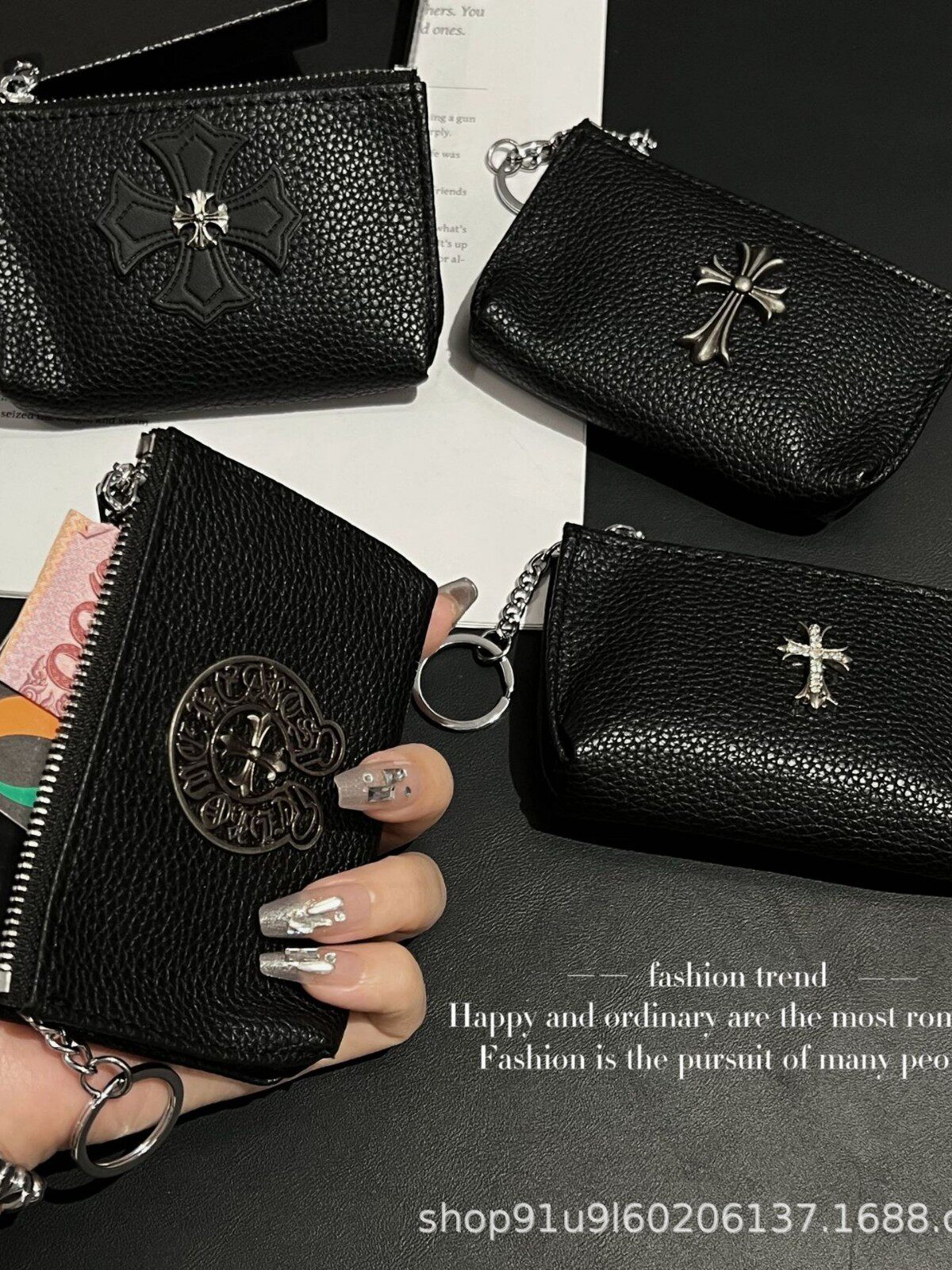 Crow's Same Leather Cross Sword Zipper Card Holder Card Holder Coin Purse Small Cosmetics Bag Niche High-End Sense