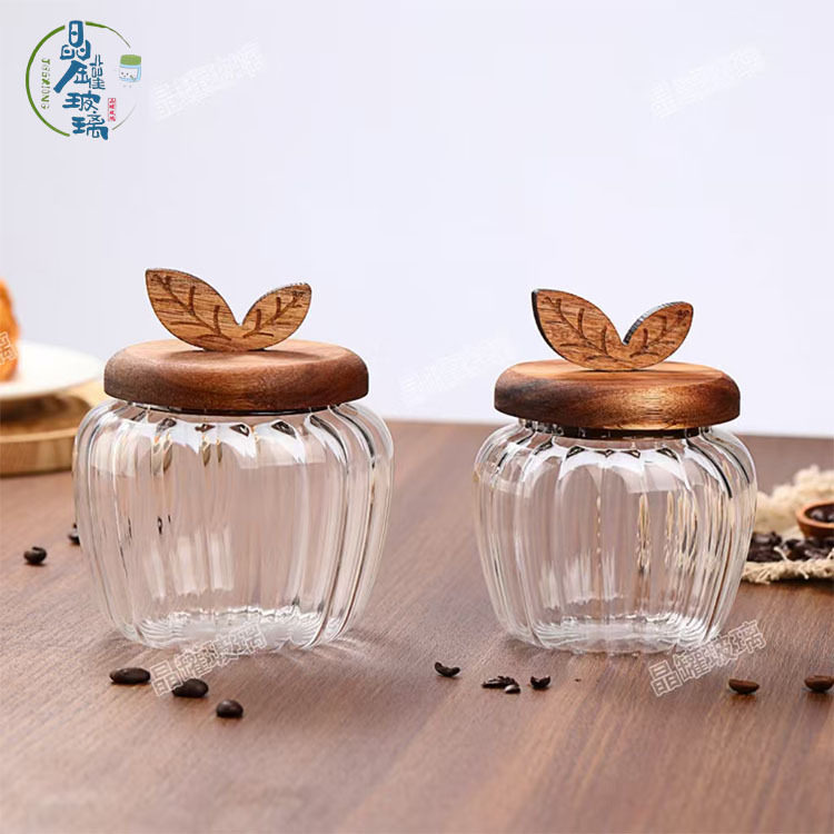 Acacia Wood Glass Tea Cans Homestay Tea Room Scented Tea Candy Sealed Cans Household Snacks Coarse Cereals Storage Bottle