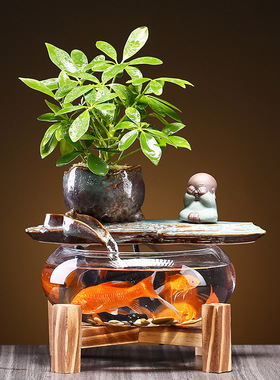 新中式循环流水鱼缸风水招财摆件客厅茶室书房民宿收银台装饰品