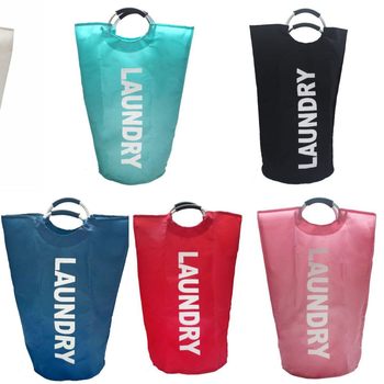 Cross-border Exclusive Fabric Dirty Clothes Basket Foldable Washed Large Oxford Cloth Storage Bag Aluminum Portable Cylinder Laundry Bag