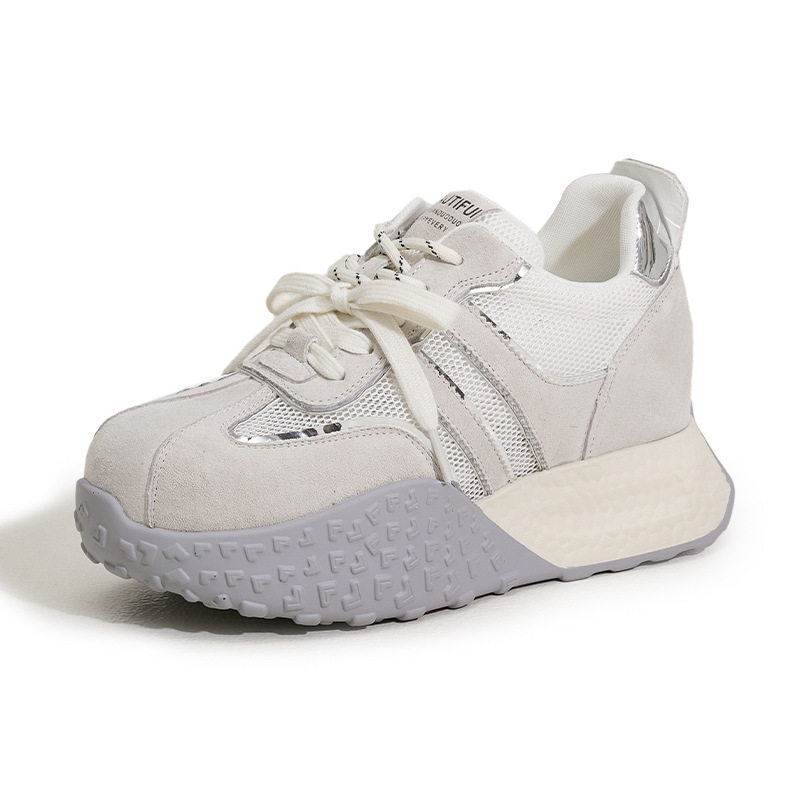Giày sneaker nữ đế dày chunky da microfibre phong cách đơn giản, gót siêu cao 8cm — Len thuần, Vàng, Tím