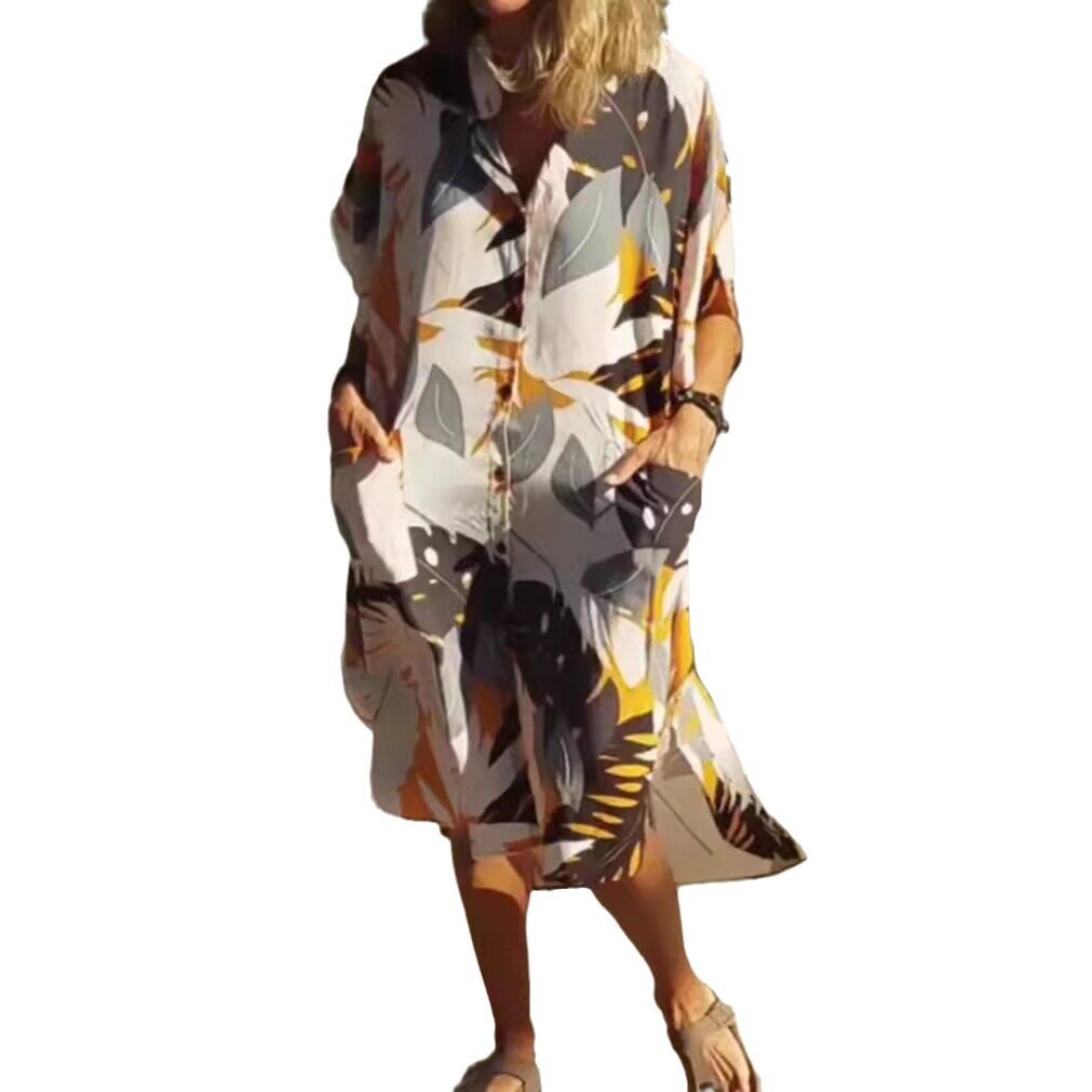 Summer Leaf Print Pocket Dress for Women Stylish Comfortable Casual Perfect for Outdoor Events OEM Available