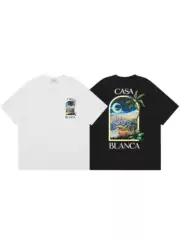 Three Tags Complete, Casblanca In-Stock Creative and Fun Pattern Logo Letter Print Pure Cotton Short-Sleeve T-Shirt