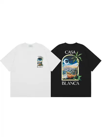 Three Tags Complete, Casblanca In-Stock Creative and Fun Pattern Logo Letter Print Pure Cotton Short-Sleeve T-Shirt