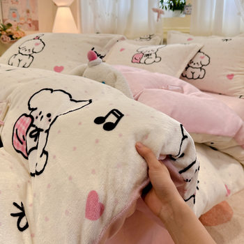Milk Velvet Four-Piece Set Double-Sided Velvet Winter Fleece-Lined Thickeneded Home Dormitory Bed Bed Sheets Three-Piece Set Coral Velvet Single Quilt Cover