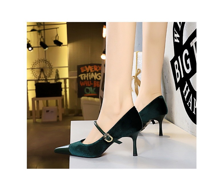 Giày cao gót nữ mũi nhọn nhung nhung phối quai ngang dự tiệc — 9116-1 Đen 10cm, 9116-1 lạc đà 10cm, 9116-1 Màu xanh hoàng gia 10cm, 9116-1 Rượu vang đỏ 10cm