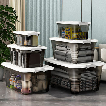 Transparent Black Storage Box Plastic Quilt Toy Storage Box with Wheels Thickened Extra Large Clothing Storage Box Moisture-Proof