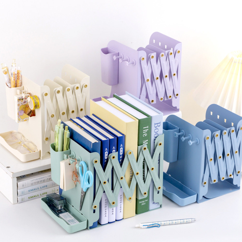 Telescopic Bookend Office Bookshelf Desktop Storage Pen Box Student Metal Bookend Desktop Storage Class Stationery