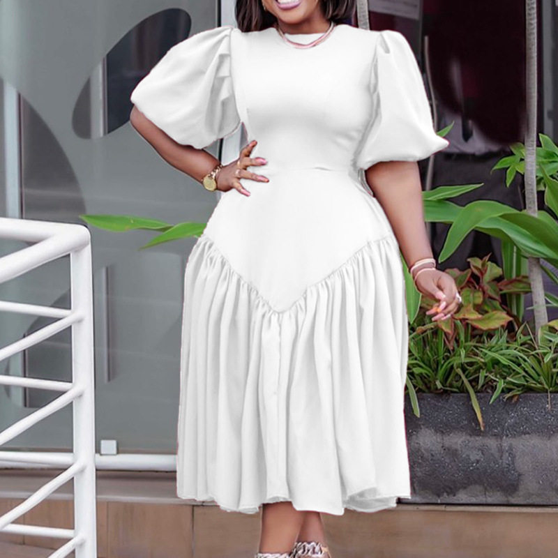 Plus Size Fashion Dress Ruffled Design Puff Sleeves Trendy Style Suitable for Casual Occasions Wholesale Available
