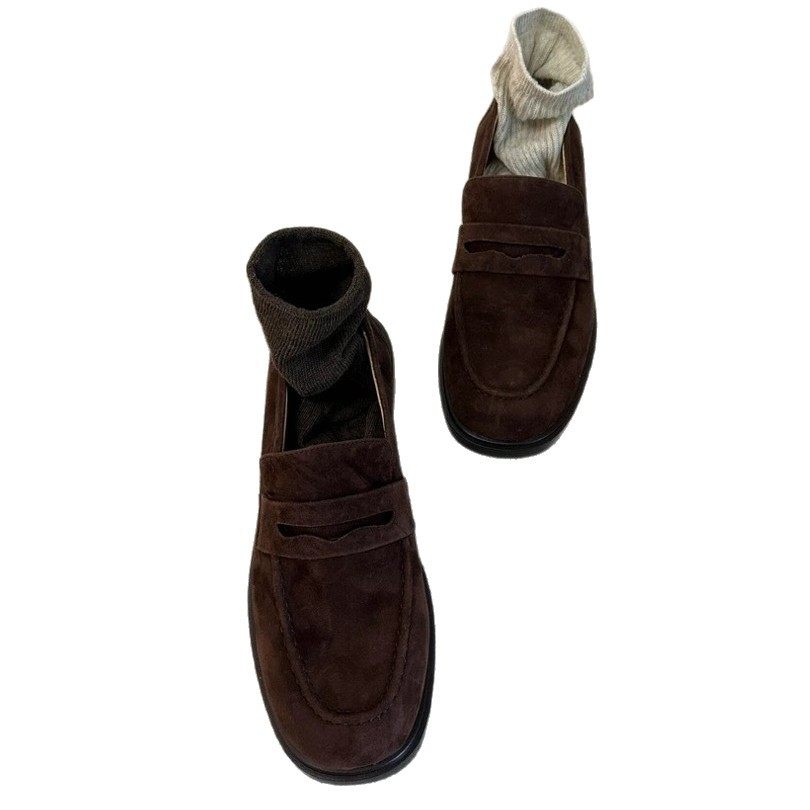 小个子百搭复古绒面简约粗跟乐福鞋女一脚蹬通勤单鞋圆头英伦皮鞋,淘宝优惠券,粉丝福利购,淘宝优惠卷